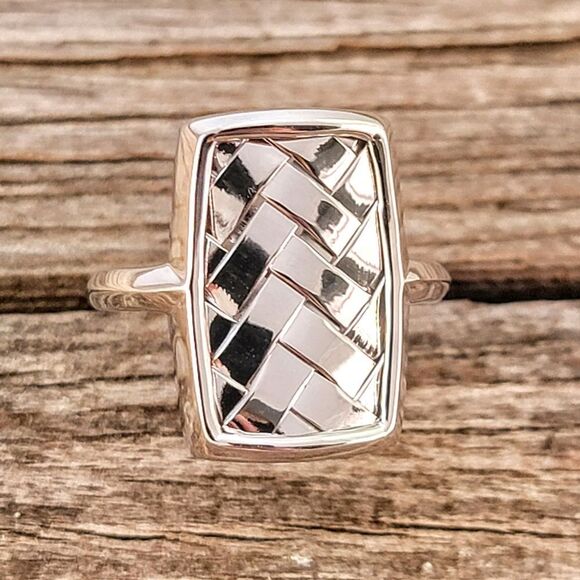 Elle Sterling Herringbone Basketweave Rectangle Ring NWOT - Picture 4 of 10